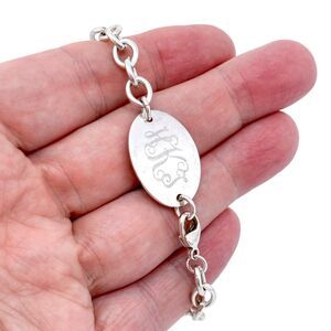 Vintage Sterling Silver 925 HKJ Monogram Oval Chain Bracelet 7.5"